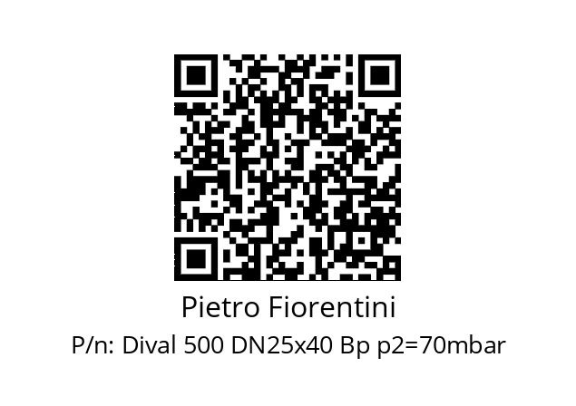   Pietro Fiorentini Dival 500 DN25x40 Bp p2=70mbar