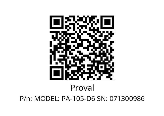   Proval MODEL: PA-105-D6 SN: 071300986