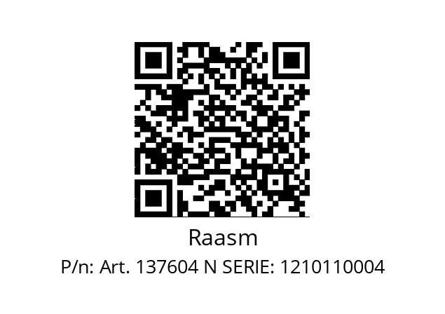   Raasm Art. 137604 N SERIE: 1210110004