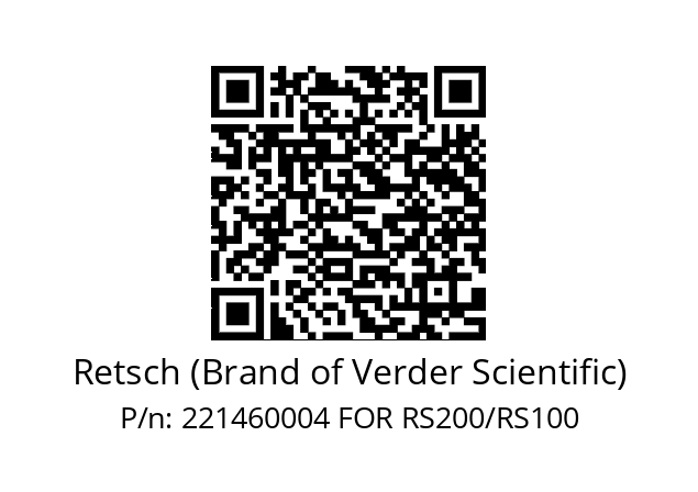   Retsch (Brand of Verder Scientific) 221460004 FOR RS200/RS100