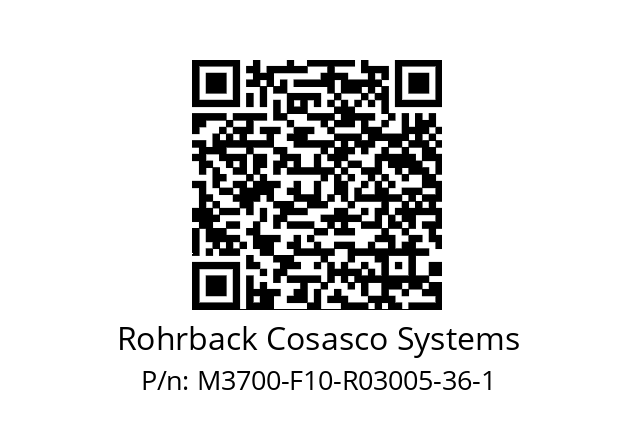   Rohrback Cosasco Systems M3700-F10-R03005-36-1