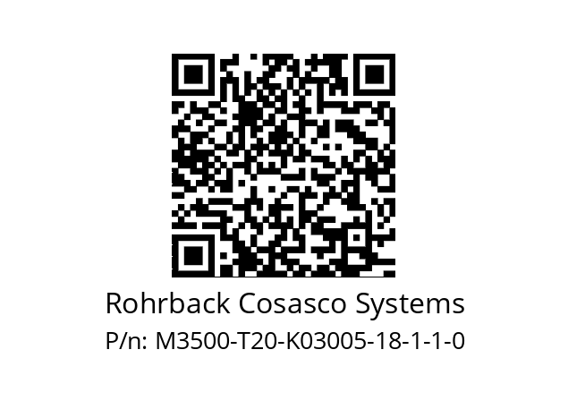   Rohrback Cosasco Systems M3500-T20-K03005-18-1-1-0