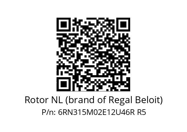  6RN315M02E12 Rotor NL (brand of Regal Beloit) 6RN315M02E12U46R R5