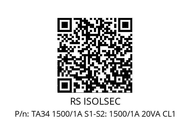   RS ISOLSEC TA34 1500/1A S1-S2: 1500/1A 20VA CL1