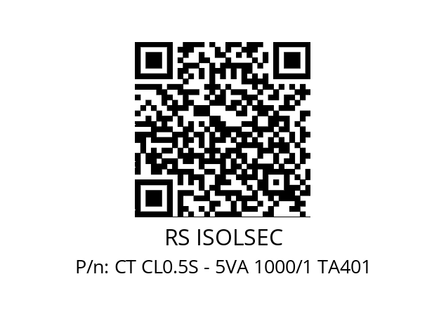   RS ISOLSEC CT CL0.5S - 5VA 1000/1 TA401