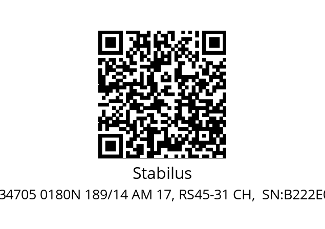   Stabilus 234705 0180N 189/14 AM 17, RS45-31 CH,  SN:B222E01890J