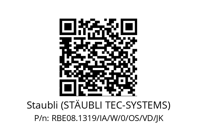   Staubli (STÄUBLI TEC-SYSTEMS) RBE08.1319/IA/W/0/OS/VD/JK