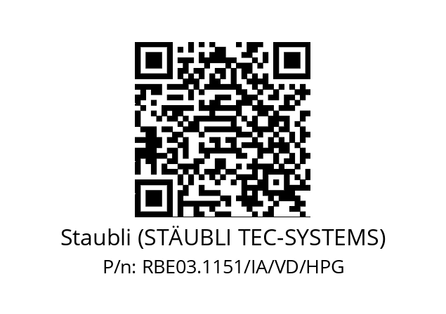   Staubli (STÄUBLI TEC-SYSTEMS) RBE03.1151/IA/VD/HPG