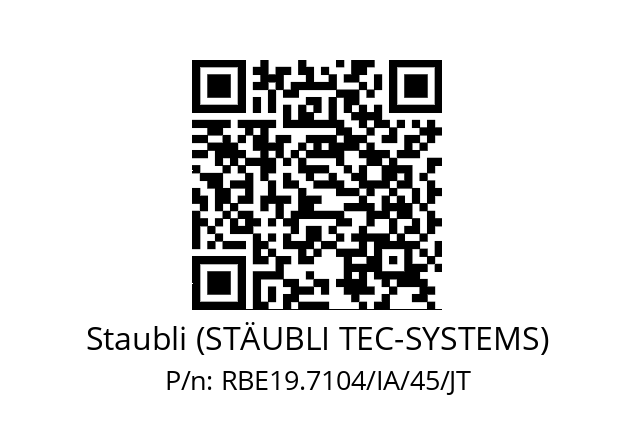   Staubli (STÄUBLI TEC-SYSTEMS) RBE19.7104/IA/45/JT