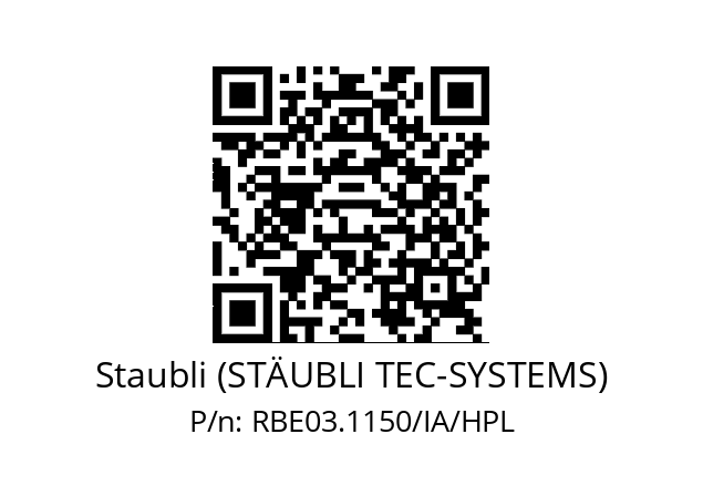   Staubli (STÄUBLI TEC-SYSTEMS) RBE03.1150/IA/HPL