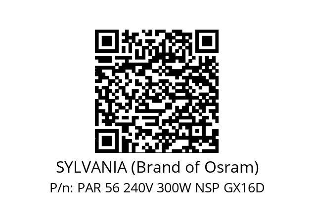   SYLVANIA (Brand of Osram) PAR 56 240V 300W NSP GX16D