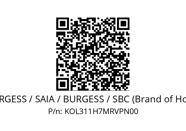   SAIA-BURGESS / SAIA / BURGESS / SBC (Brand of Honeywell) KOL311H7MRVPN00