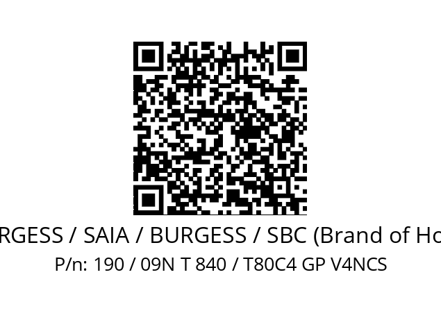   SAIA-BURGESS / SAIA / BURGESS / SBC (Brand of Honeywell) 190 / 09N T 840 / T80C4 GP V4NCS