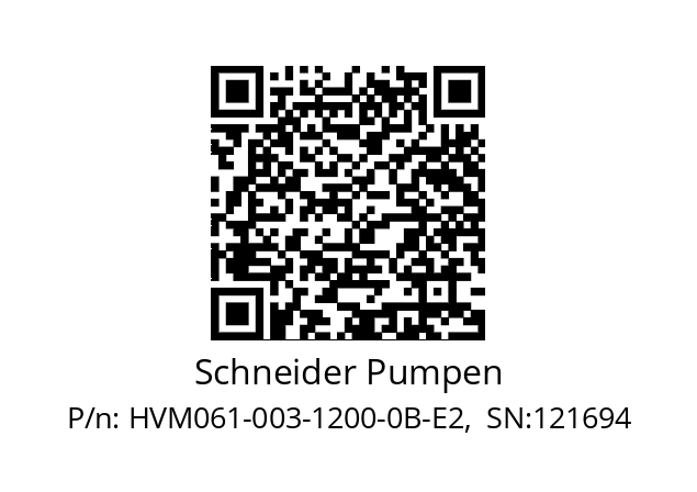   Schneider Pumpen HVM061-003-1200-0B-E2,  SN:121694