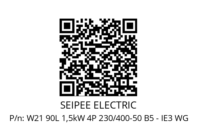   SEIPEE ELECTRIC W21 90L 1,5kW 4P 230/400-50 B5 - IE3 WG