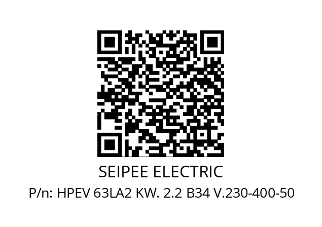   SEIPEE ELECTRIC HPEV 63LA2 KW. 2.2 B34 V.230-400-50