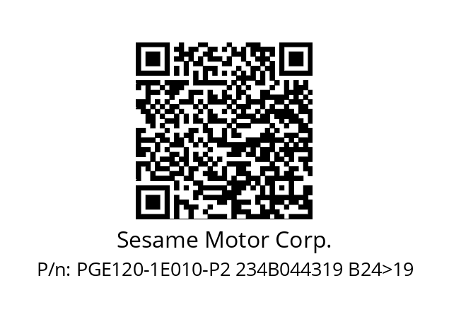   Sesame Motor Corp. PGE120-1E010-P2 234B044319 B24>19