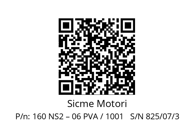   Sicme Motori 160 NS2 – 06 PVA / 1001   S/N 825/07/3