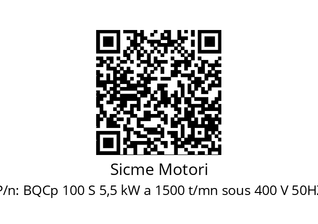   Sicme Motori BQCp 100 S 5,5 kW a 1500 t/mn sous 400 V 50HZ