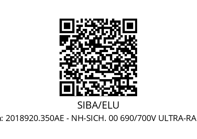   SIBA/ELU 2018920.350AE - NH-SICH. 00 690/700V ULTRA-RAPID