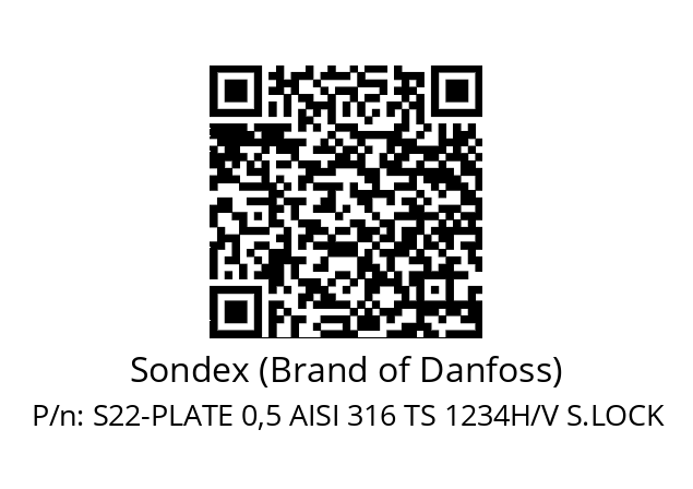   Sondex (Brand of Danfoss) S22-PLATE 0,5 AISI 316 TS 1234H/V S.LOCK