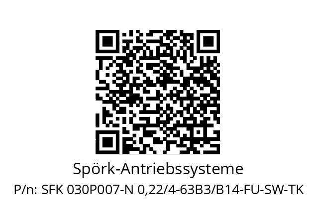   Spörk-Antriebssysteme SFK 030P007-N 0,22/4-63B3/B14-FU-SW-TK