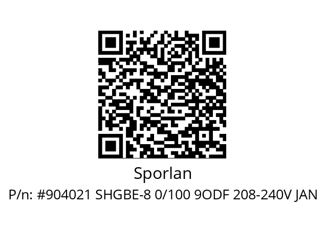   Sporlan #904021 SHGBE-8 0/100 9ODF 208-240V JAN