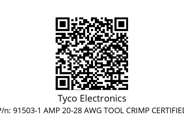   Tyco Electronics 91503-1 AMP 20-28 AWG TOOL CRIMP CERTIFIED