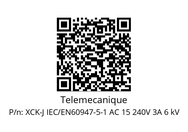   Telemecanique XCK-J IEC/EN60947-5-1 AC 15 240V 3A 6 kV