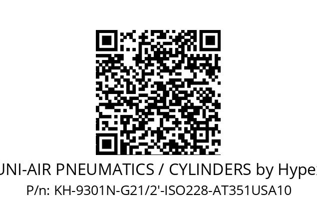   UNI-AIR PNEUMATICS / CYLINDERS by Hypex KH-9301N-G21/2'-ISO228-AT351USA10