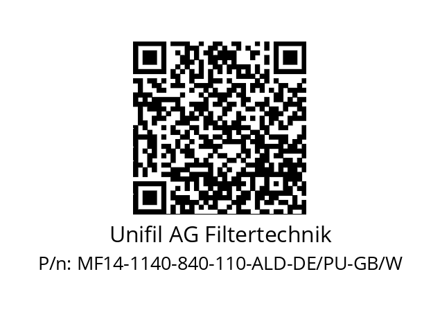   Unifil AG Filtertechnik MF14-1140-840-110-ALD-DE/PU-GB/W