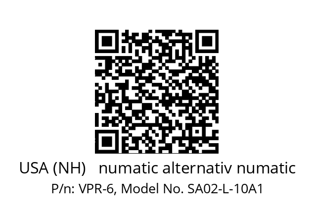   USA (NH)   numatic alternativ numatic VPR-6, Model No. SA02-L-10A1