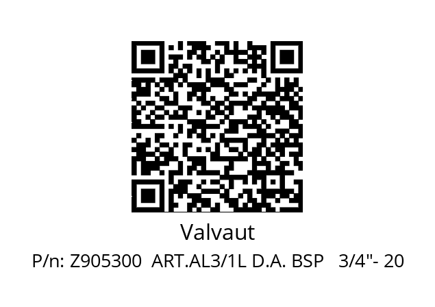   Valvaut Z905300  ART.AL3/1L D.A. BSP   3/4"- 20