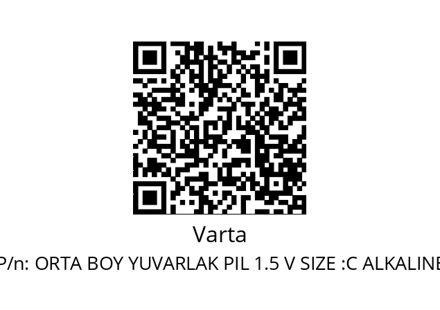   Varta ORTA BOY YUVARLAK PIL 1.5 V SIZE :C ALKALINE