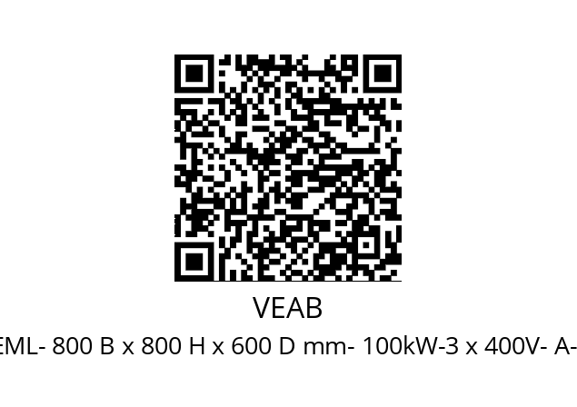   VEAB VFL-MTEML- 800 B x 800 H x 600 D mm- 100kW-3 x 400V- A-IP43-NI-50^C