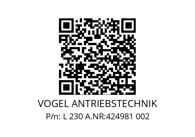   VOGEL ANTRIEBSTECHNIK L 230 A.NR:424981 002