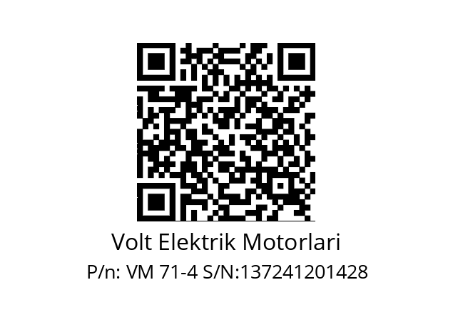   Volt Elektrik Motorlari VM 71-4 S/N:137241201428