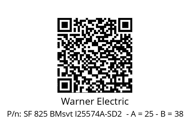   Warner Electric SF 825 BMsvt I25574A-SD2  - A = 25 - B = 38