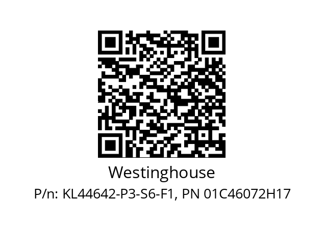   Westinghouse KL44642-P3-S6-F1, PN 01C46072H17