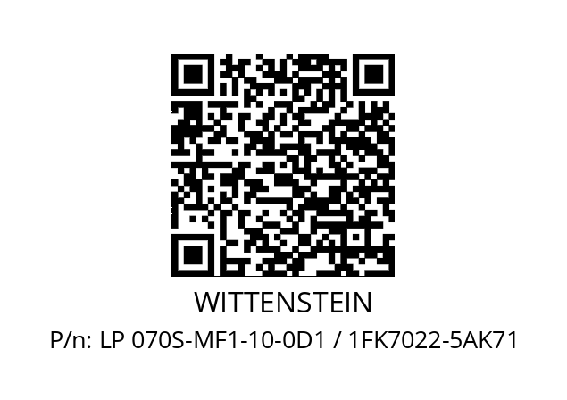   WITTENSTEIN LP 070S-MF1-10-0D1 / 1FK7022-5AK71