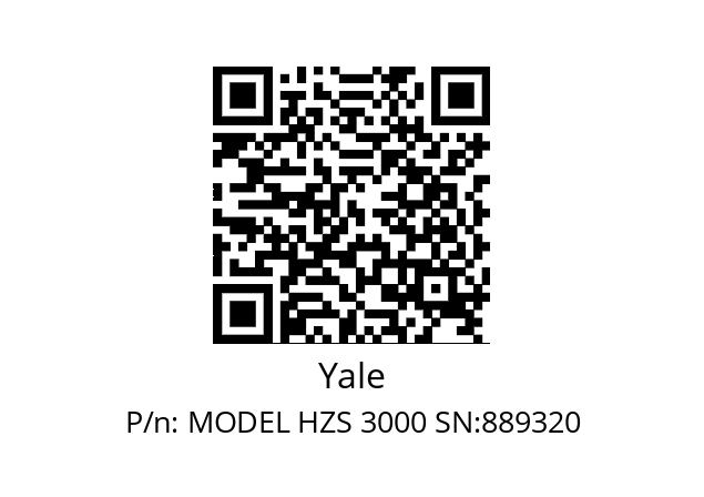   Yale MODEL HZS 3000 SN:889320