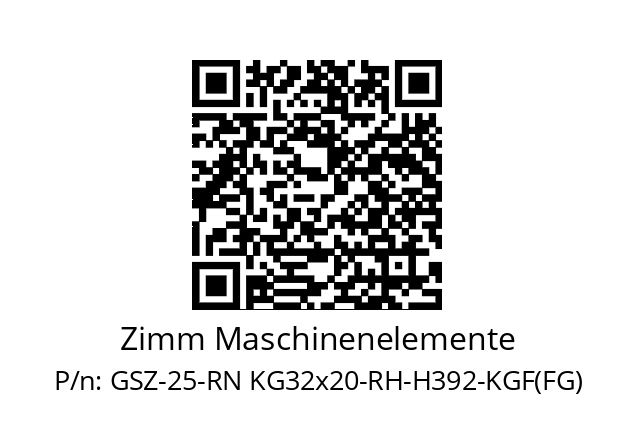   Zimm Maschinenelemente GSZ-25-RN KG32x20-RH-H392-KGF(FG)